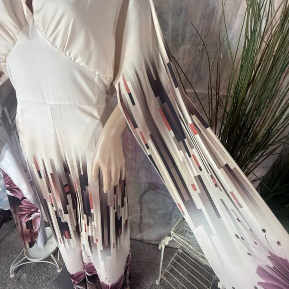 NWOT πShein Elegant Floral Print Cross Front V-Neckline Cloak Sleeves Jumpsuit - Picture 5 of 13